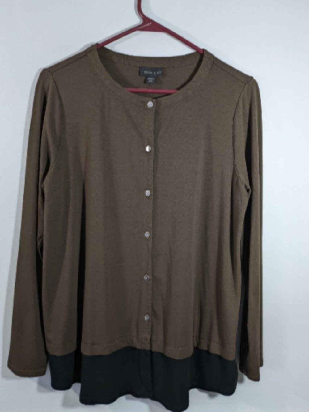 J. Jill Wearever Collection Button Up Cardigan Colorblock Brown Black Size PM